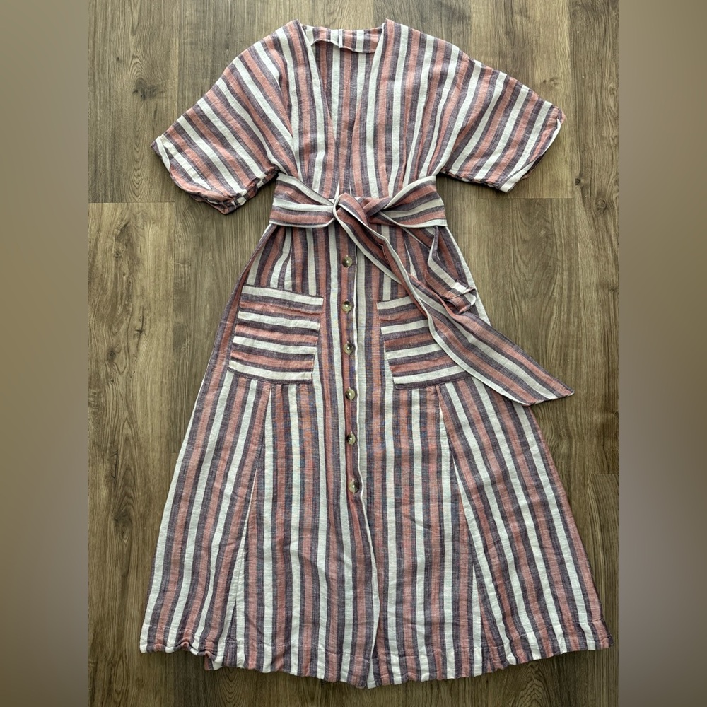 Free People Sandstone Striped Linen Dress